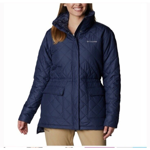 NEW Columbia Womens Copper Crest Quilted Puffer Coat Blue Fleece Lined Small - Picture 5 of 8